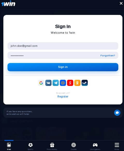 Log in to the 1win App